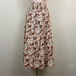 Universal Thread sz:XXL Brown Floral High Rise Skirt Smock Waist Tiered Ruffle